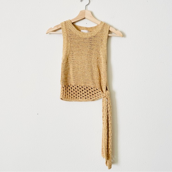 Ramy Brook XS Krystal crochet knit tie waist top in Gold - Picture 2 of 6